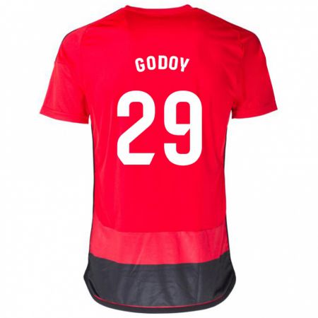 Kandiny Enfant Maillot Alan Godoy #29 Rouge Noir Tenues Domicile 2023/24 T-Shirt