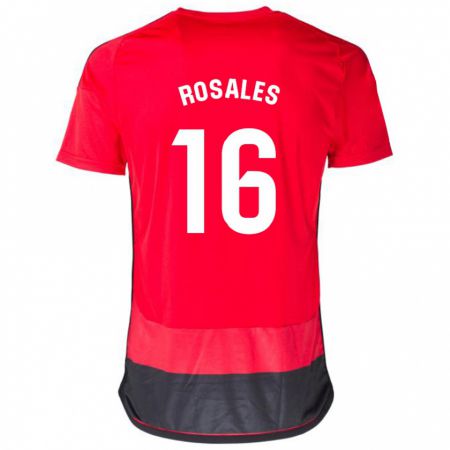 Kandiny Enfant Maillot Diego Rosales #16 Rouge Noir Tenues Domicile 2023/24 T-Shirt