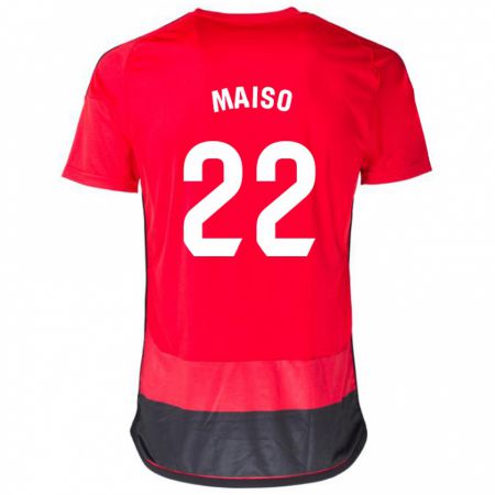 Kandiny Enfant Maillot Álvaro Maiso #22 Rouge Noir Tenues Domicile 2023/24 T-Shirt