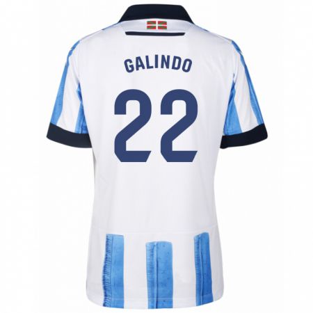 Kandiny Enfant Maillot Iker Galindo #22 Bleu Blanc Tenues Domicile 2023/24 T-Shirt