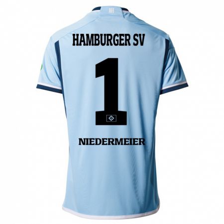 Kandiny Enfant Maillot Philipp Niedermeier #1 Bleu Tenues Extérieur 2023/24 T-Shirt