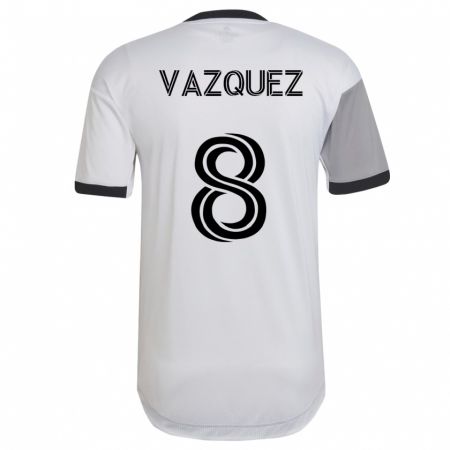 Kandiny Enfant Maillot Víctor Vázquez #8 Blanc Tenues Extérieur 2023/24 T-Shirt