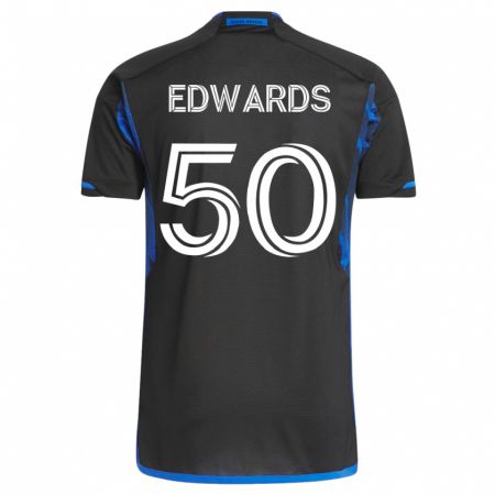 Kandiny Homme Maillot Aaron Edwards #50 Bleu Noir Tenues Domicile 2023/24 T-Shirt