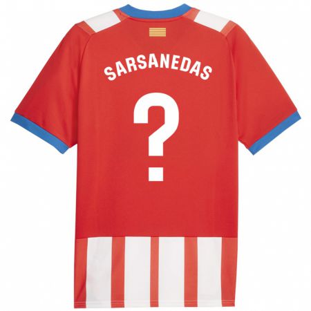 Kandiny Enfant Maillot Joao Sarsanedas #0 Rouge Blanc Tenues Domicile 2023/24 T-Shirt