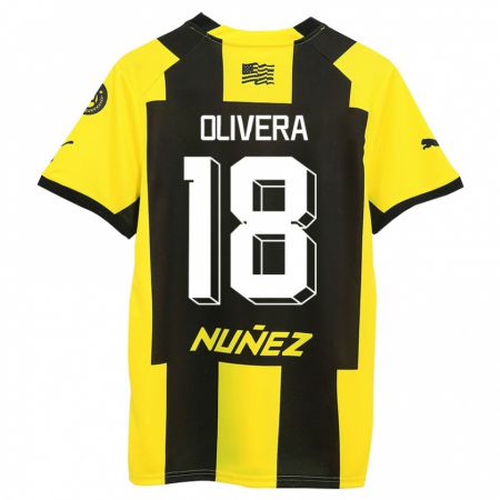 Kandiny Enfant Maillot Maximiliano Olivera #18 Jaune Noir Tenues Domicile 2023/24 T-Shirt