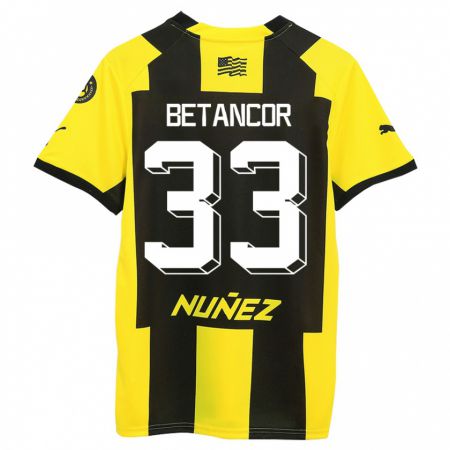 Kandiny Enfant Maillot Bruno Betancor #33 Jaune Noir Tenues Domicile 2023/24 T-Shirt