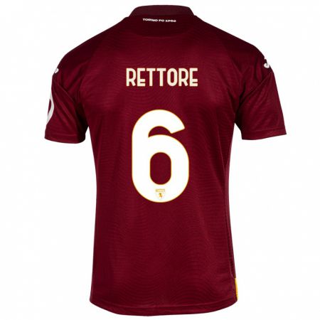 Kandiny Enfant Maillot Mirko Rettore #6 Rouge Foncé Tenues Domicile 2023/24 T-Shirt