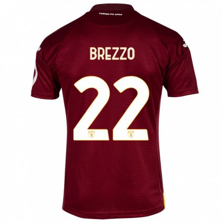 Kandiny Enfant Maillot Matteo Brezzo #22 Rouge Foncé Tenues Domicile 2023/24 T-Shirt