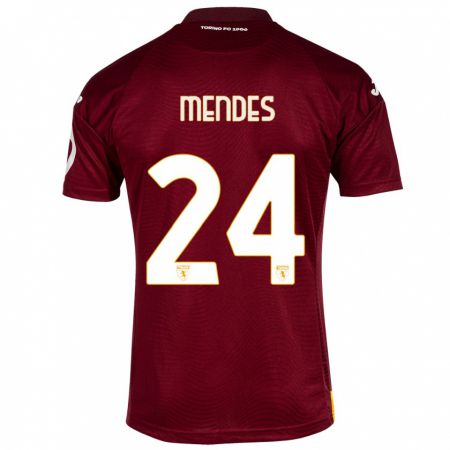 Kandiny Enfant Maillot Rodrigo Mendes #24 Rouge Foncé Tenues Domicile 2023/24 T-Shirt