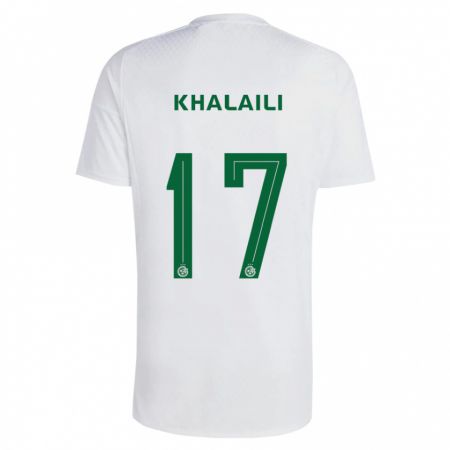 Kandiny Enfant Maillot Iyad Khalaili #17 Vert Bleu Tenues Extérieur 2023/24 T-Shirt