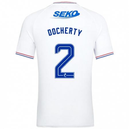 Kandiny Enfant Maillot Nicola Docherty #2 Blanc Tenues Extérieur 2023/24 T-Shirt