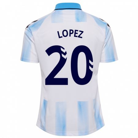 Kandiny Homme Maillot Adri López #20 Blanc Bleu Tenues Domicile 2023/24 T-Shirt