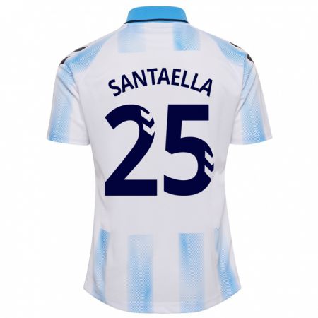 Kandiny Homme Maillot Miguel Ángel Santaella #25 Blanc Bleu Tenues Domicile 2023/24 T-Shirt