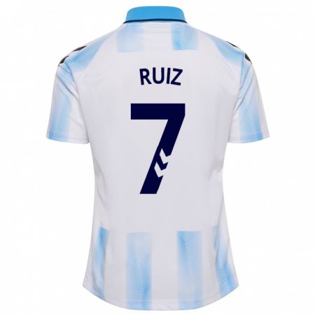 Kandiny Homme Maillot María Ruiz #7 Blanc Bleu Tenues Domicile 2023/24 T-Shirt