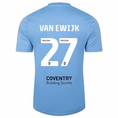 Kandiny Homme Maillot Milan Van Ewijk #27 Bleu Ciel Tenues Domicile 2023/24 T-Shirt