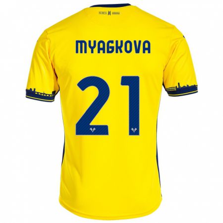 Kandiny Homme Maillot Alina Myagkova #21 Jaune Tenues Extérieur 2023/24 T-Shirt