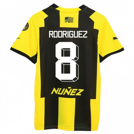 Kandiny Femme Maillot Sebastián Rodríguez #8 Jaune Noir Tenues Domicile 2023/24 T-Shirt