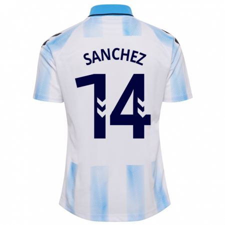 Kandiny Femme Maillot Rubén Sánchez #14 Blanc Bleu Tenues Domicile 2023/24 T-Shirt