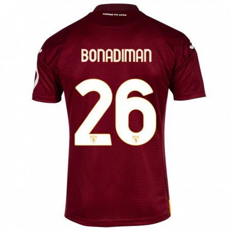 Kandiny Femme Maillot Matteo Bonadiman #26 Rouge Foncé Tenues Domicile 2023/24 T-Shirt