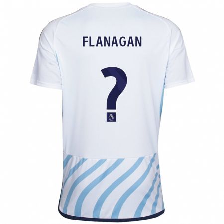 Kandiny Femme Maillot Theo Flanagan #0 Blanc Bleu Tenues Extérieur 2023/24 T-Shirt