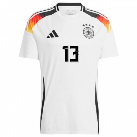 Kandiny Enfant Maillot Allemagne Yannik Keitel #13 Blanc Tenues Domicile 24-26 T-Shirt