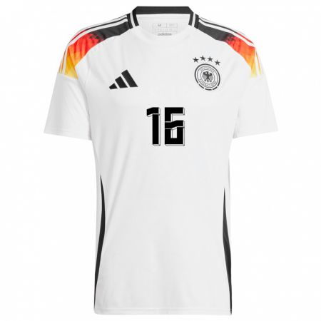 Kandiny Enfant Maillot Allemagne Lukas Klostermann #16 Blanc Tenues Domicile 24-26 T-Shirt