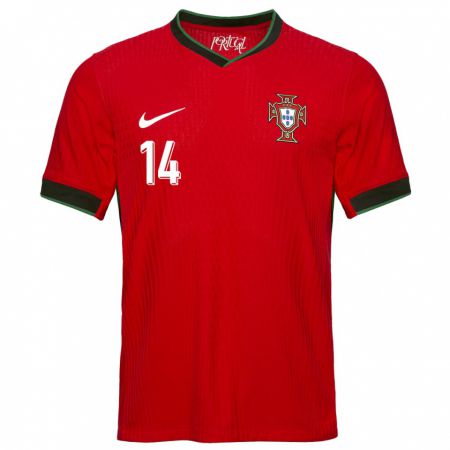 Kandiny Enfant Maillot Portugal Hugo Oliveira #14 Rouge Tenues Domicile 24-26 T-Shirt
