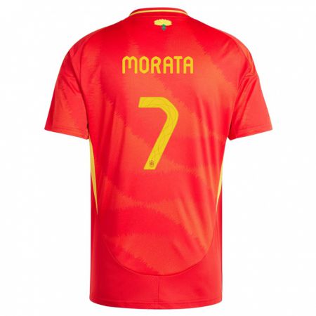 Kandiny Enfant Maillot Espagne Alvaro Morata #7 Rouge Tenues Domicile 24-26 T-Shirt