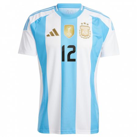 Kandiny Enfant Maillot Argentine Lautaro Morales #12 Blanc Bleu Tenues Domicile 24-26 T-Shirt