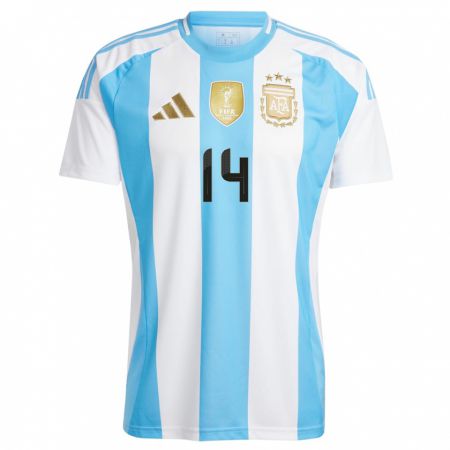 Kandiny Enfant Maillot Argentine Exequiel Palacios #14 Blanc Bleu Tenues Domicile 24-26 T-Shirt