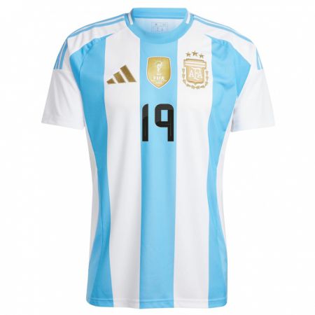 Kandiny Enfant Maillot Argentine Sergio Aguero #19 Blanc Bleu Tenues Domicile 24-26 T-Shirt