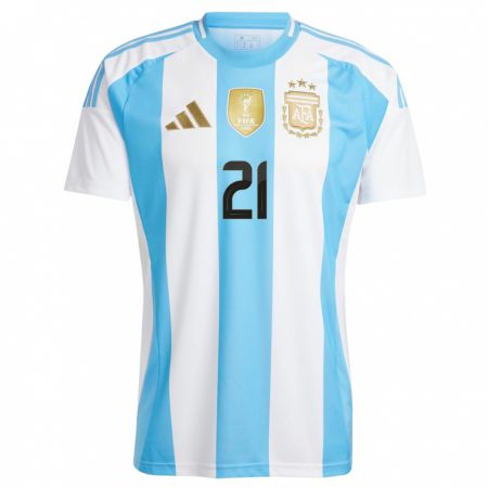 Kandiny Enfant Maillot Argentine Santiago Castro #21 Blanc Bleu Tenues Domicile 24-26 T-Shirt