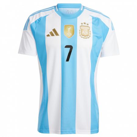 Kandiny Enfant Maillot Argentine Mateo Sanabria #7 Blanc Bleu Tenues Domicile 24-26 T-Shirt