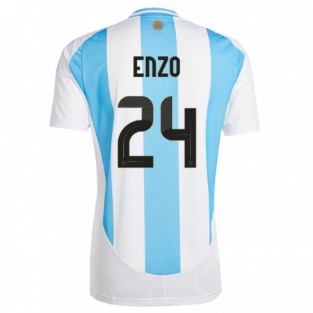 Kandiny Enfant Maillot Argentine Enzo Fernandez #24 Blanc Bleu Tenues Domicile 24-26 T-Shirt