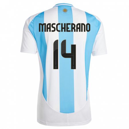 Kandiny Enfant Maillot Argentine Javier Mascherano #14 Blanc Bleu Tenues Domicile 24-26 T-Shirt