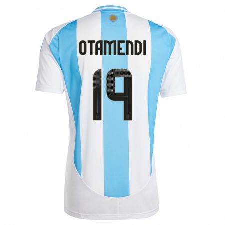 Kandiny Enfant Maillot Argentine Nicolas Otamendi #19 Blanc Bleu Tenues Domicile 24-26 T-Shirt