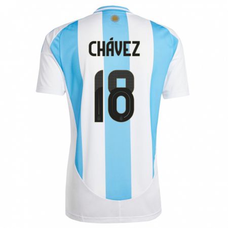 Kandiny Enfant Maillot Argentine Gabriela Chavez #18 Blanc Bleu Tenues Domicile 24-26 T-Shirt