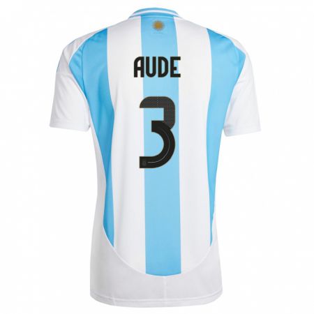 Kandiny Enfant Maillot Argentine Julian Aude #3 Blanc Bleu Tenues Domicile 24-26 T-Shirt