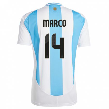 Kandiny Enfant Maillot Argentine Francisco Marco #14 Blanc Bleu Tenues Domicile 24-26 T-Shirt