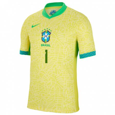 Kandiny Enfant Maillot Brésil Alisson #1 Jaune Tenues Domicile 24-26 T-Shirt