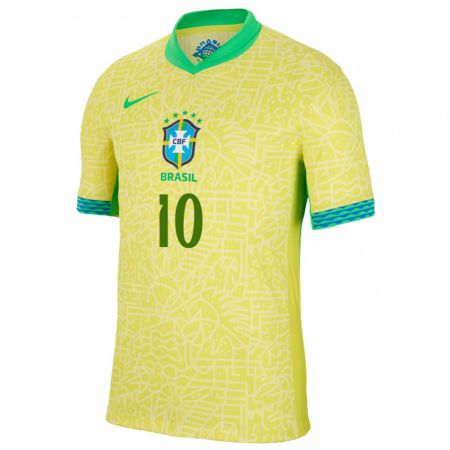Kandiny Enfant Maillot Brésil Neymar #10 Jaune Tenues Domicile 24-26 T-Shirt