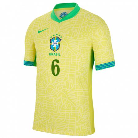 Kandiny Enfant Maillot Brésil Alex Telles #6 Jaune Tenues Domicile 24-26 T-Shirt