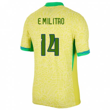 Kandiny Enfant Maillot Brésil Eder Militao #3 Jaune Tenues Domicile 24-26 T-Shirt