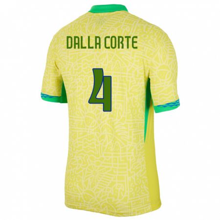 Kandiny Enfant Maillot Brésil Joao Dalla Corte #4 Jaune Tenues Domicile 24-26 T-Shirt