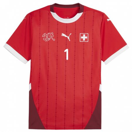 Kandiny Enfant Maillot Suisse Yann Sommer #1 Rouge Tenues Domicile 24-26 T-Shirt