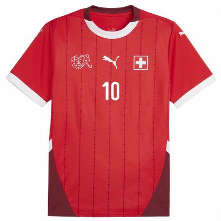 Kandiny Enfant Maillot Suisse Mile Vukelic #10 Rouge Tenues Domicile 24-26 T-Shirt