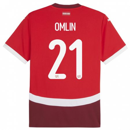 Kandiny Enfant Maillot Suisse Jonas Omlin #21 Rouge Tenues Domicile 24-26 T-Shirt