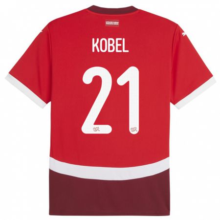 Kandiny Enfant Maillot Suisse Gregor Kobel #21 Rouge Tenues Domicile 24-26 T-Shirt