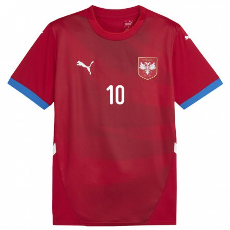 Kandiny Enfant Maillot Serbie Dusan Tadic #10 Rouge Tenues Domicile 24-26 T-Shirt