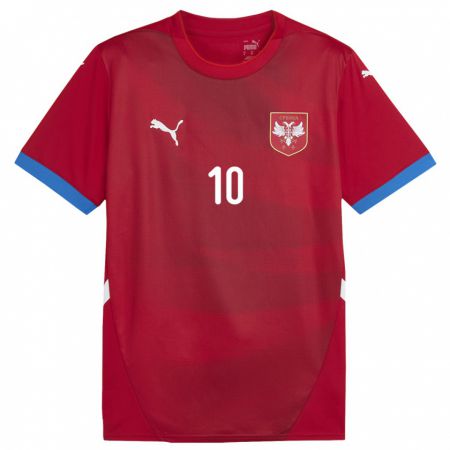 Kandiny Enfant Maillot Serbie Nemanja Motika #10 Rouge Tenues Domicile 24-26 T-Shirt